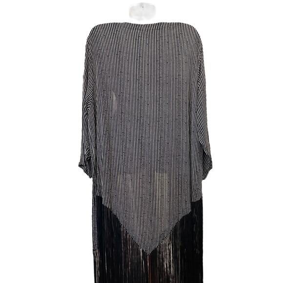 Sterling Styles Women's Black/Cream Striped Fringe Hem Duster/ Kimono | One Size - Picture 9 of 15